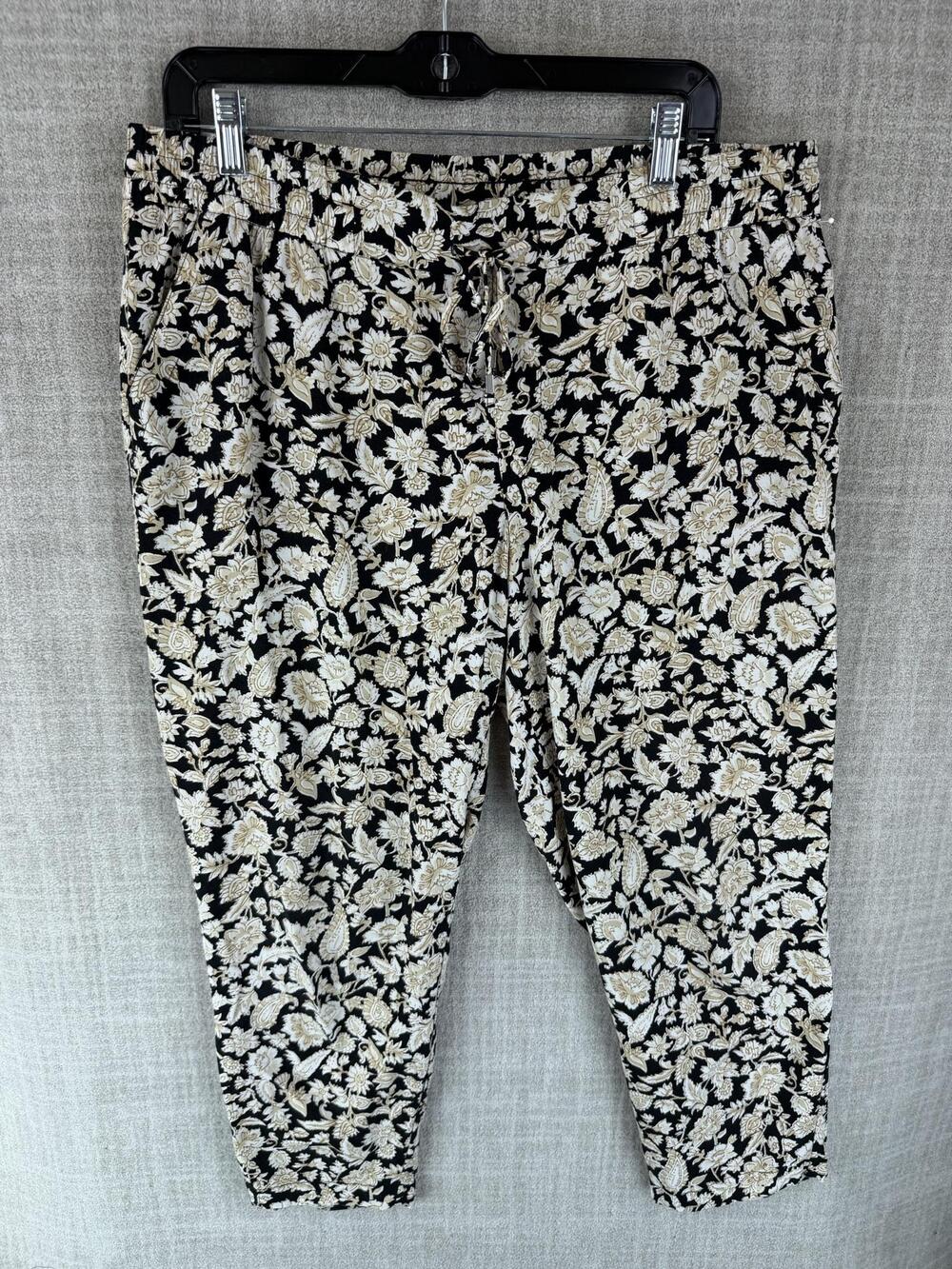 Old Navy Pants Womens L Black Jogger Crepe Floral Elastic Drawstring 28 Inseam